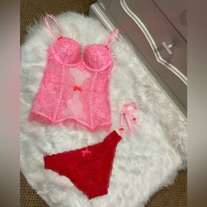 Vintage Victoria's Secret Pink Garter Lace Set